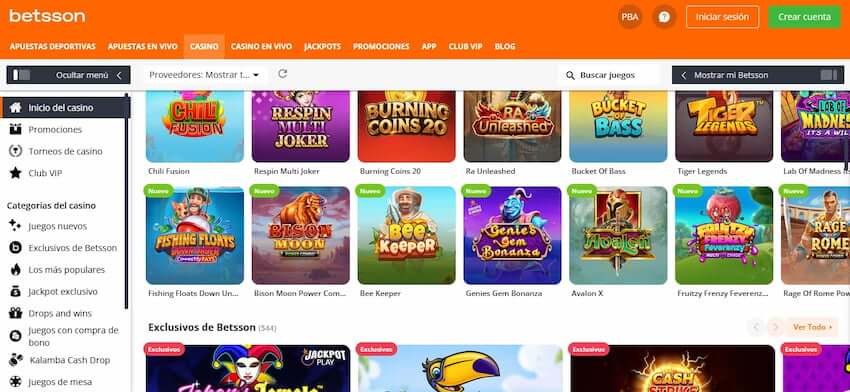 Betsson Casino Homepage