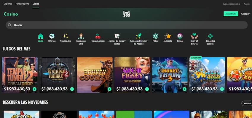 Homepage de Bet365 Casino en PBA